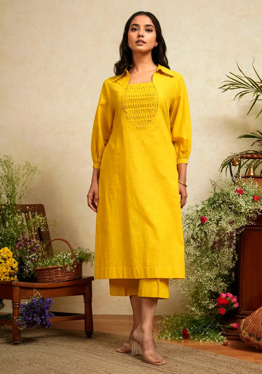 Women's Mustard Yellow Co-ord Set with Pintuck Work