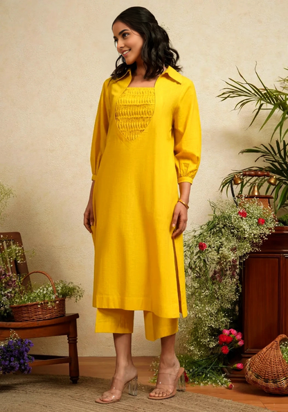 Women's Mustard Yellow Co-ord Set with Pintuck Work