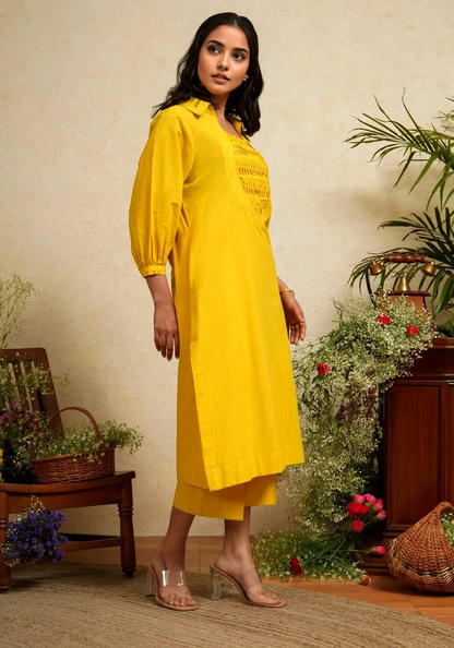 Women's Mustard Yellow Co-ord Set with Pintuck Work