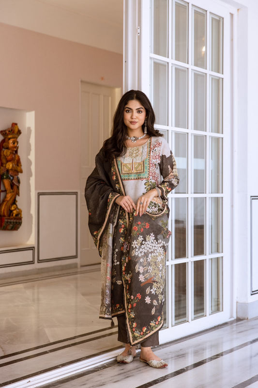 Forest Green Embroidered Modal Shimmer Fabric Pakistani Suit