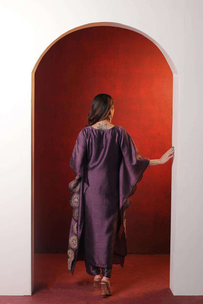 Purple Embroidered Kaftan Kurta Set